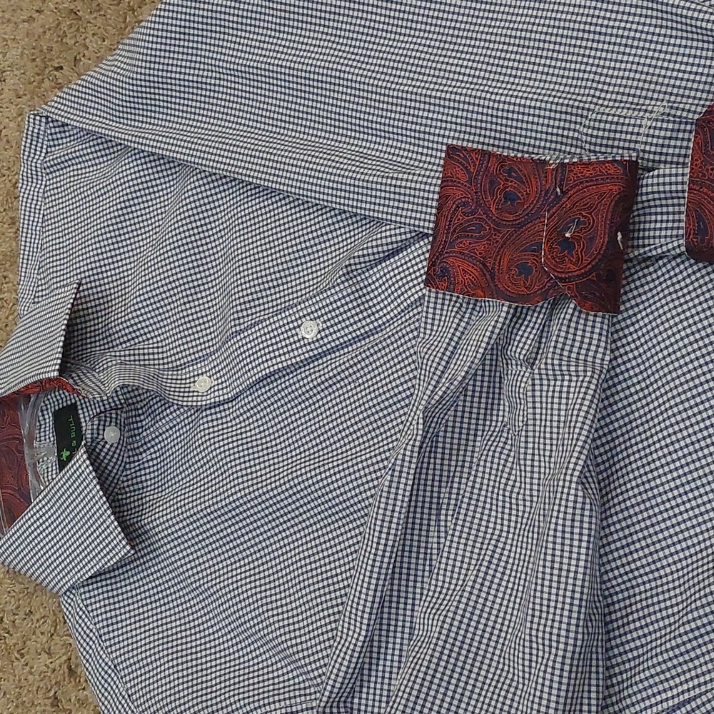 BRISTOL & BULL Blue Small Check Pattern Button Down Shirt